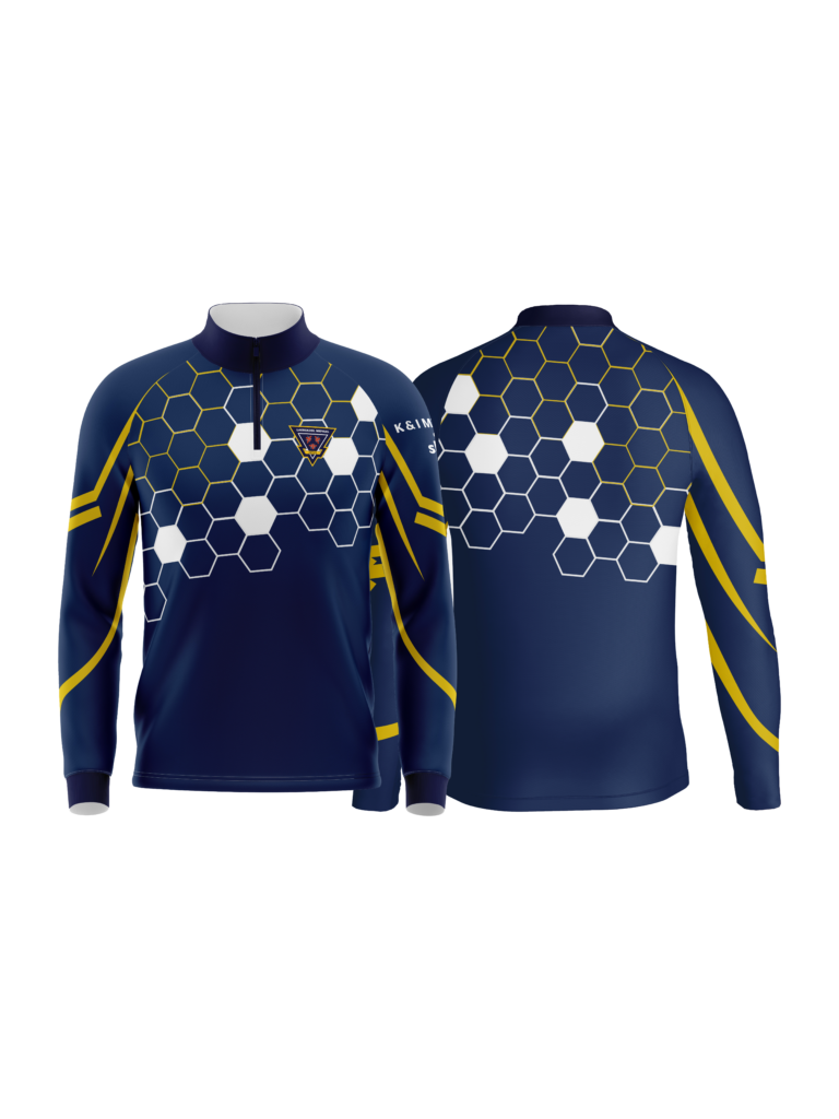 Premium custom sublimated zip-top jacket — front and back, DK Brands manufacturing